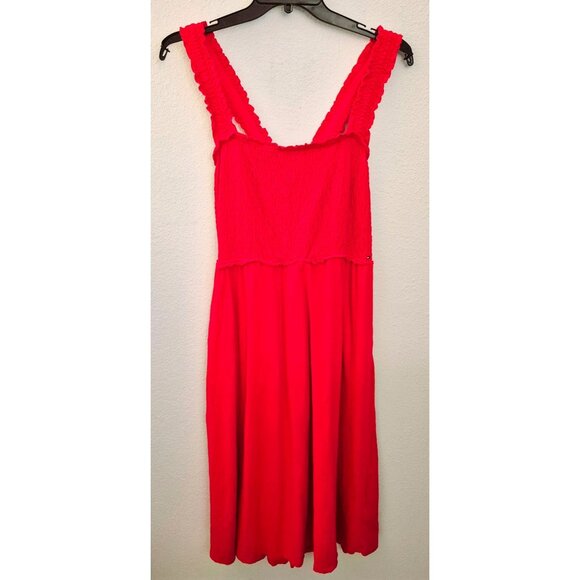 Tommy Hilfiger Red Smocked Bodice Cross Back 100% Cotton Midi Dress XXL EUC - Picture 3 of 9